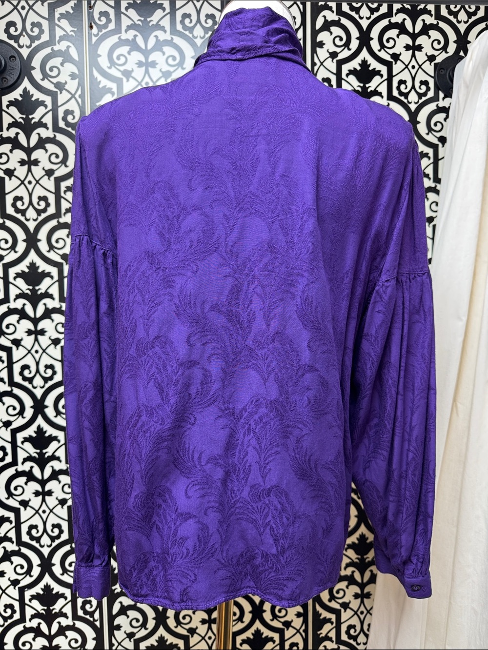 Vintage White Stag Purple Tie-Neck Button-Front Blouse - Picture 6 of 11